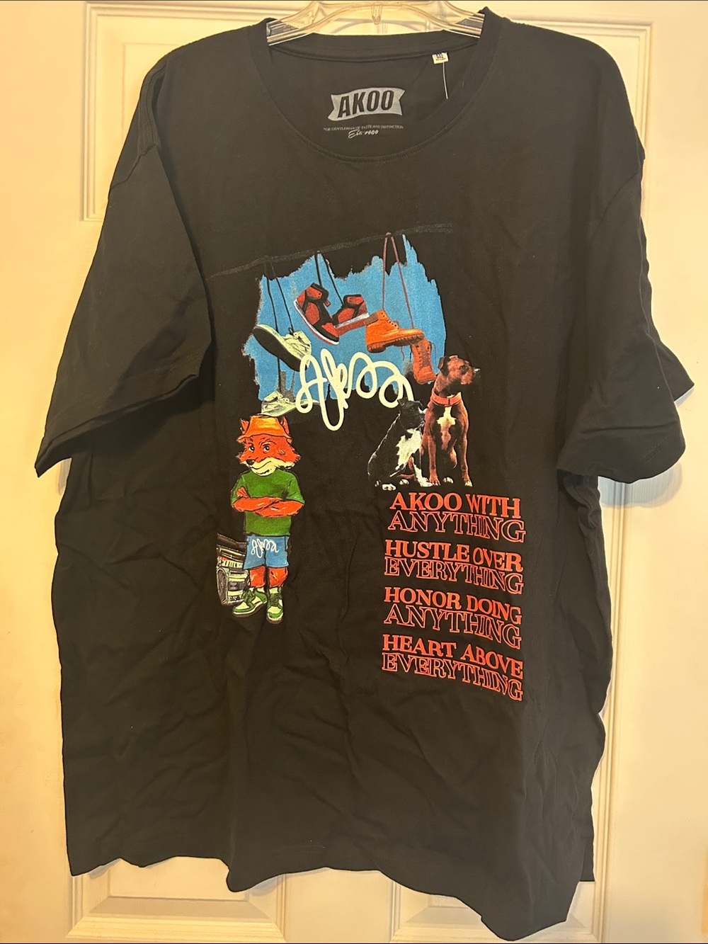 AKOO Black Short Sleeve Tee with Multicolor Graphic
